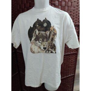 Vintage 90s Wolf Print T Shirt Wolves Adult XL Nature Outdoors Single Stitch